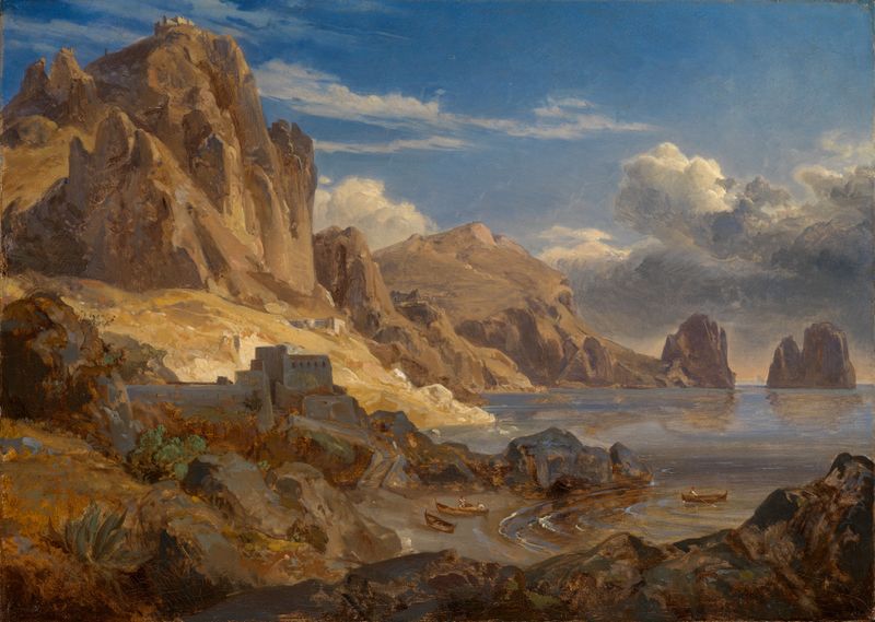 Landscape of cliffs and sea by Ernst Fries, oil painting