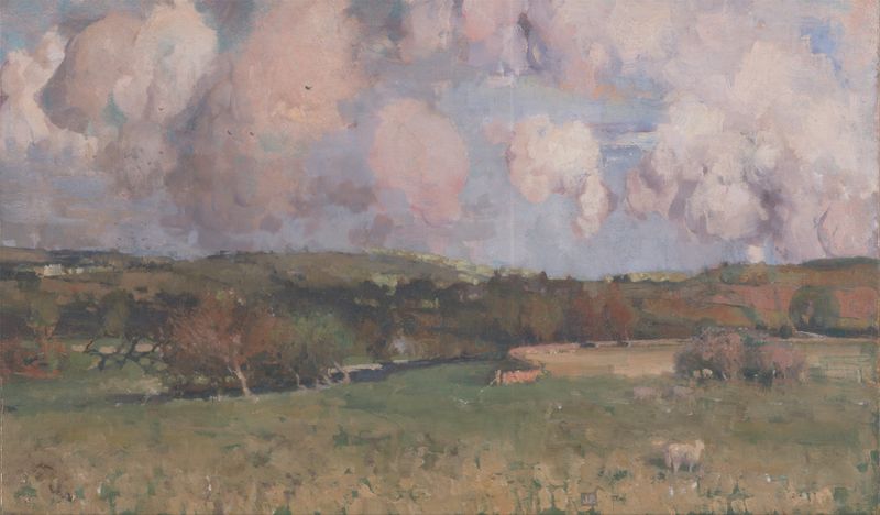 Castlefern by James Paterson, oil on canvas depicting a lush forest with towering trees and dappled light.