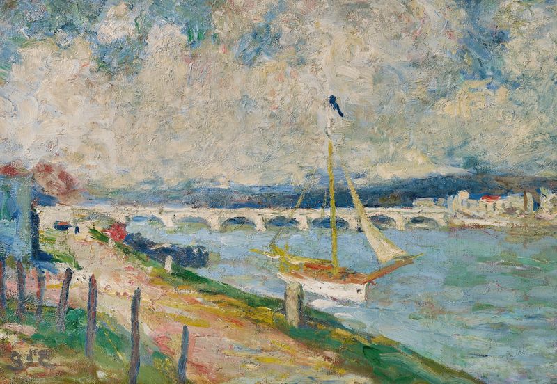 Landscape with a tranquil lake and sky, oil painting by Georges d'Espagnat