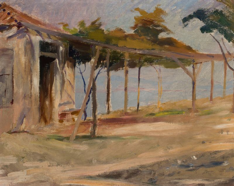 Paisagem com montanhas e horizonte de Jan Ciągliński, pintura a óleo
