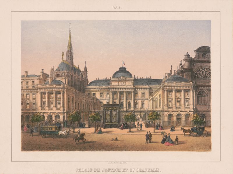 Arquitectura de Palais de Justice y Ste. Chapelle por Charles Rivière, pintura al óleo