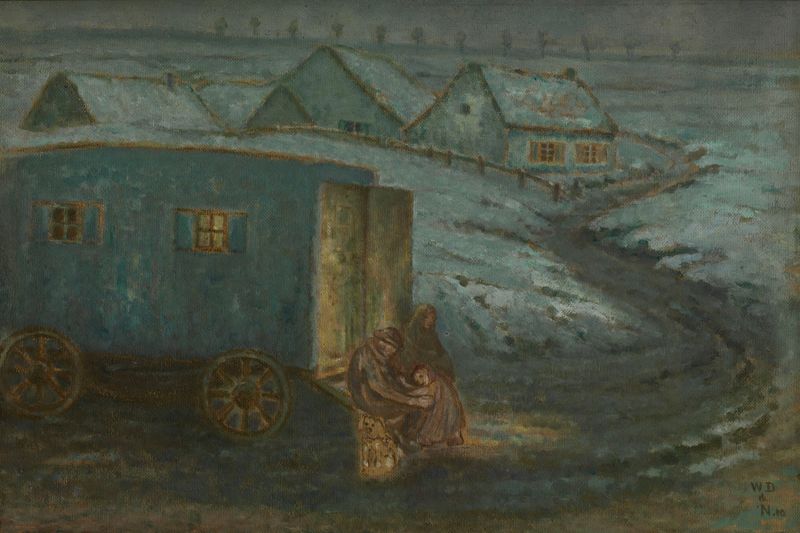 The Caravan by William Degouve de Nuncques, oil on canvas showing travelers in a warm landscape.