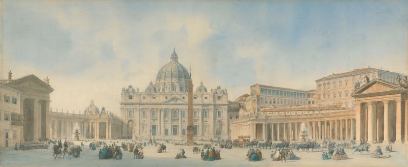 Vista de San Pedro, Roma de David Roberts, óleo sobre lienzo que representa la cúpula contra un cielo azul.
