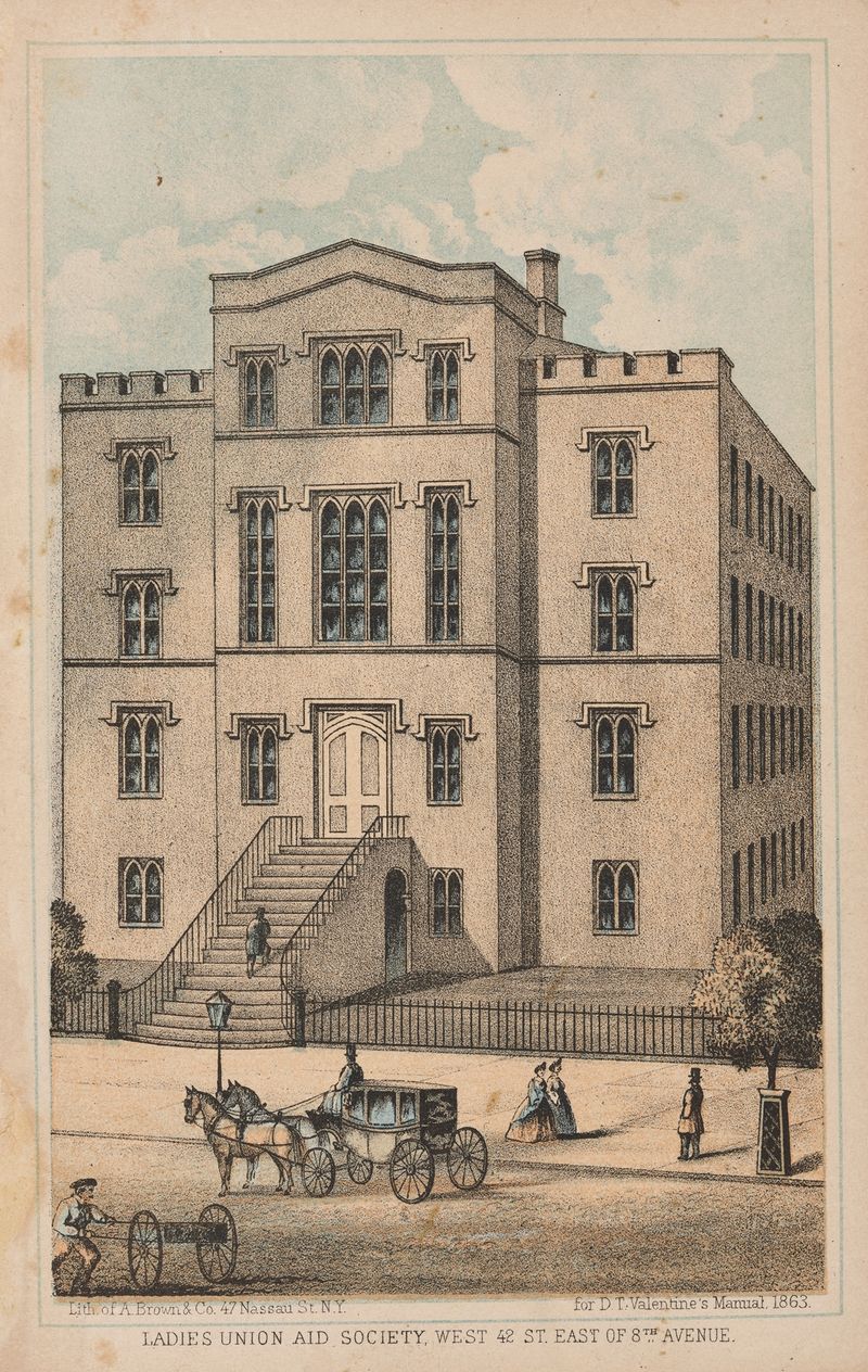 Escena de género que muestra mujeres con vestimenta de 1860 por A. Brown & Co