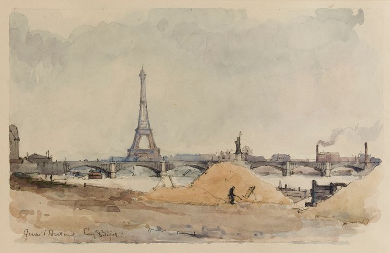 Vue du quai d’Auteuil et du pont de Grenelle, oil on canvas by Eugène Béjot