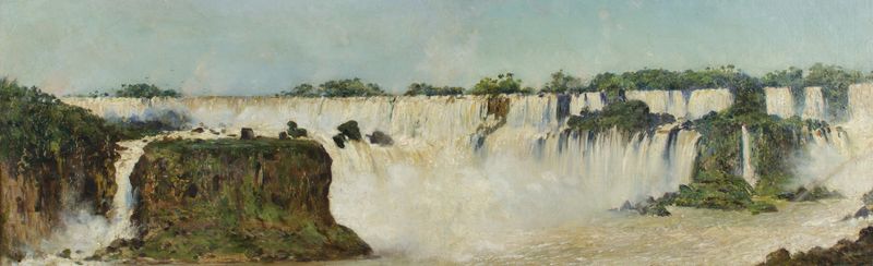 La cascada del Iguazú by Augusto Ballerini, oil painting depicting a waterfall and nature