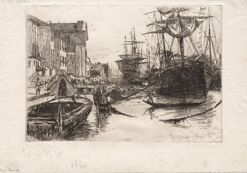 View in Venice by Otto Henry Bacher, Impressionism, depicting Venetian architecture and water reflections