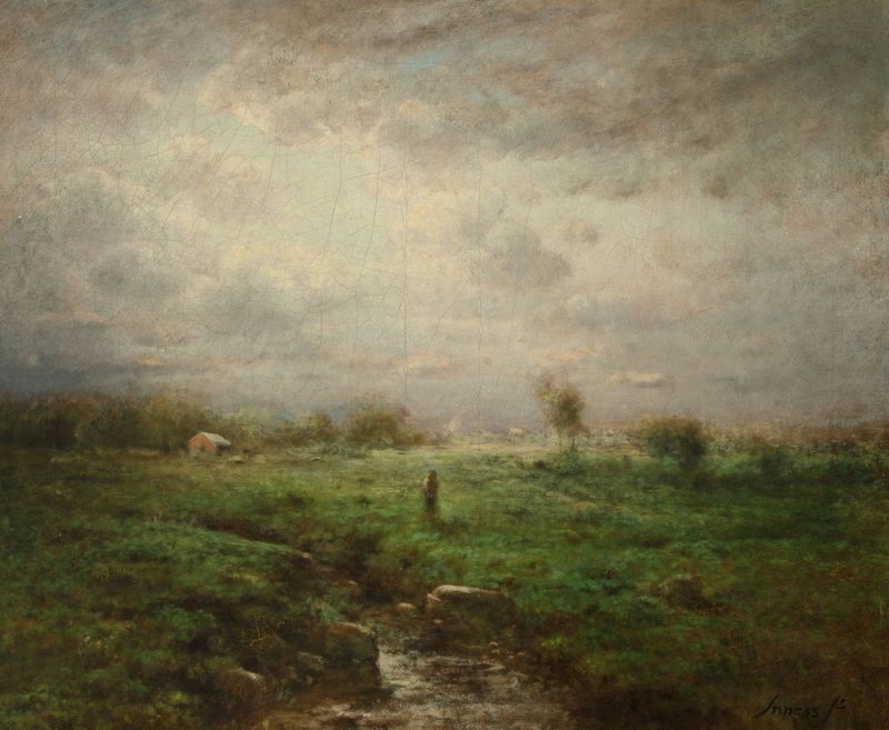 Landscape of a brook with foliage, by George Inness Jr., oil painting