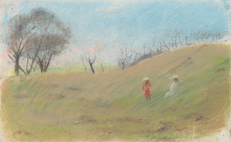 Crianças brincando em um prado, pintura a óleo de Ladislav Mednyánszky