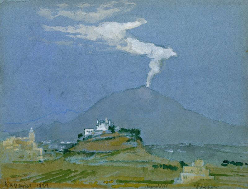 Landscape (Camaldoli) de Arthur Bowen Davies, impresionismo, que representa un paisaje sereno con tonos de lavanda y esmer...