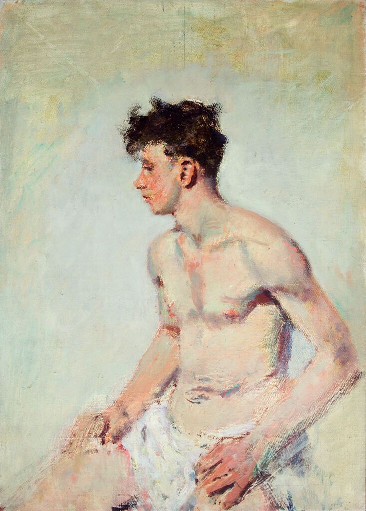 Retrato de un Joven por Denman Waldo Ross, óleo sobre lienzo, con una mirada contemplativa y luz suave.