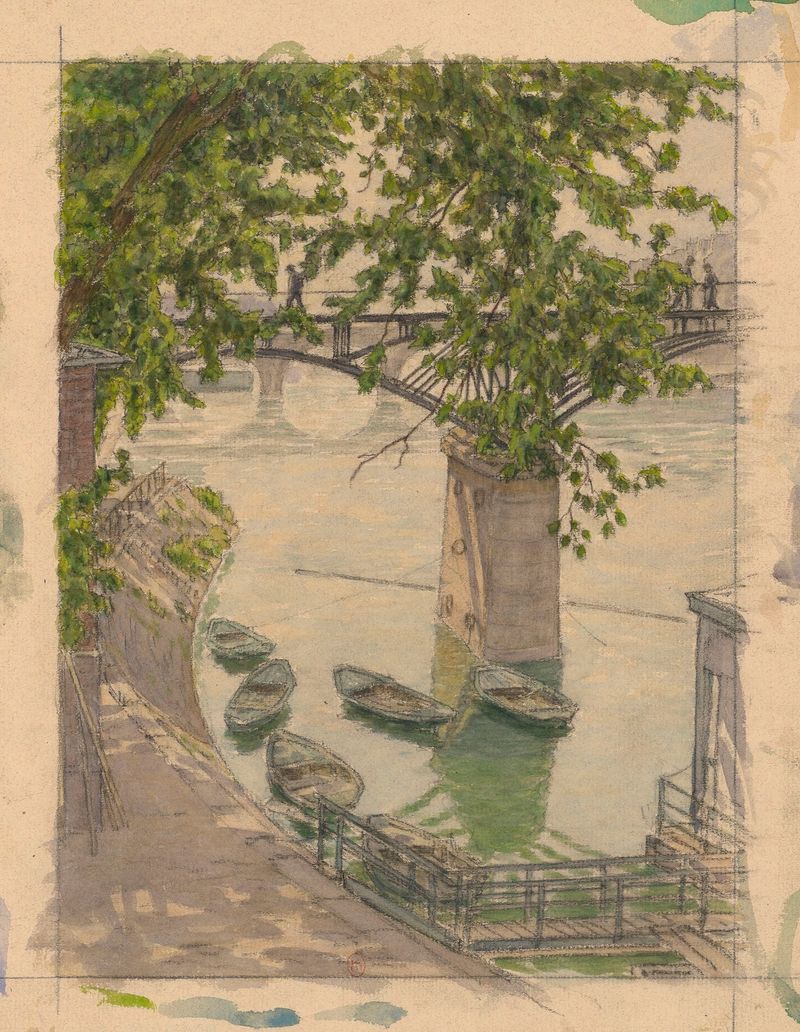 Pintura al óleo impresionista de Henri Rivière que representa el río Sena con luz urbana y reflejos.