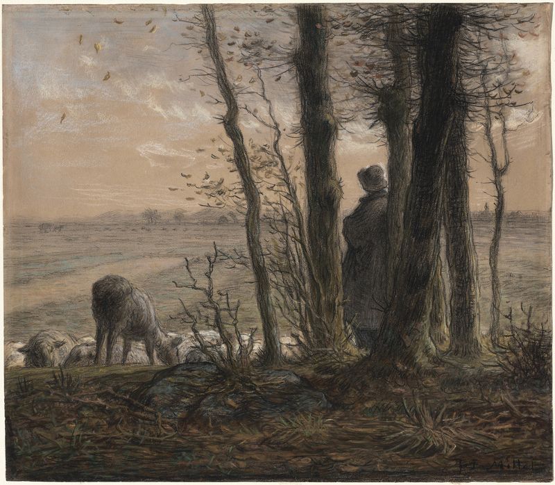 Falling Leaves, oil on canvas by Jean-François Millet, depicting a tree with autumn foliage.