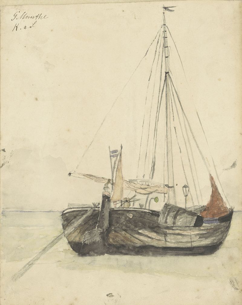 Visserspink te Katwijk by Gerhard Munthe, oil on canvas depicting a figure by the water's edge.