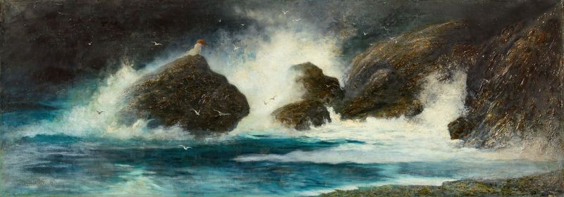 Stormy seascape with waves and clouds by Karl Wilhelm Diefenbach, oil on canvas