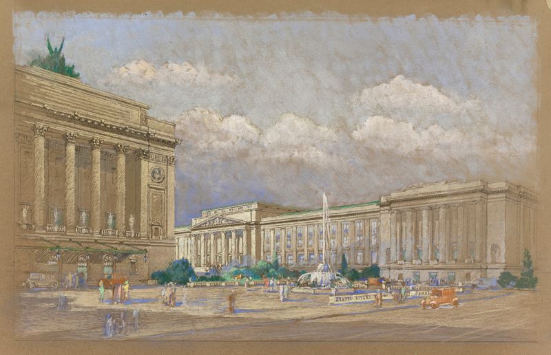 Study for Proposed Music and Arts Center, tinta sobre papel de Unknown Artist