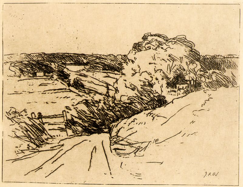 Figura tranquila en un paisaje etéreo, óleo sobre lienzo de Julian Alden Weir
