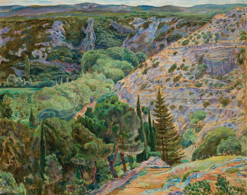 Landscape from Angles by Zygmunt Waliszewski, depicting hills and light in an expressionist style.