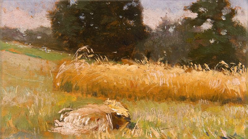Campo de centeio de Jan Stanisławski, óleo sobre tela mostrando centeio dourado balançando na brisa