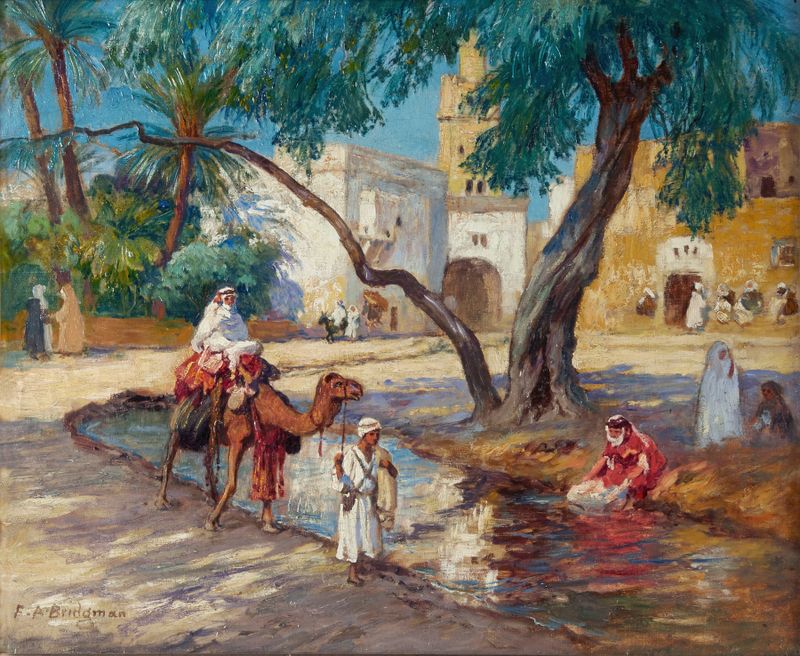 A view of an Algerian village, oil on canvas by Frederick Arthur Bridgman