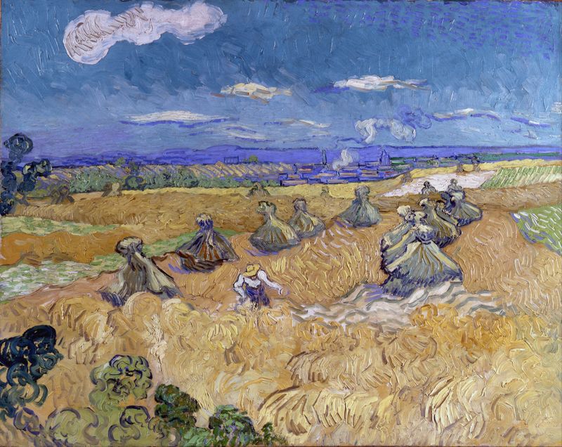 Campos de Trigo com Ceifeiro, pintura a óleo de Vincent van Gogh