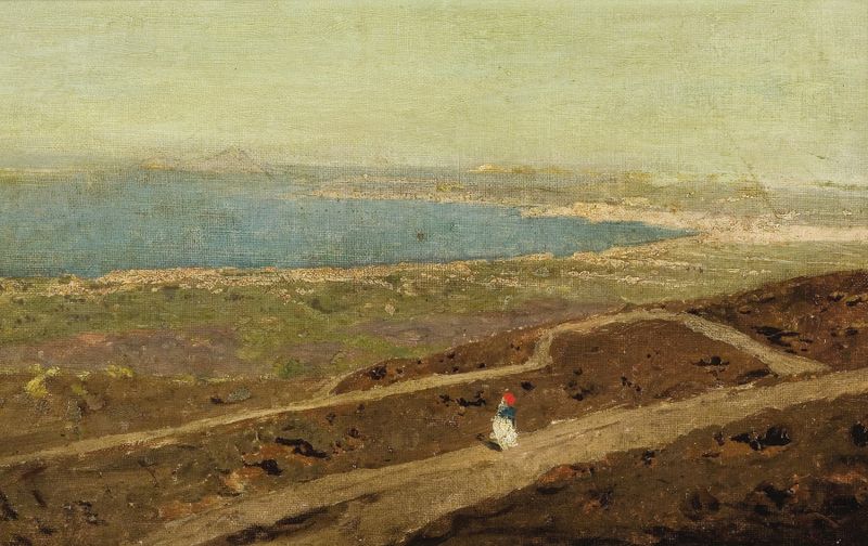 Lonely Walk Down the Coast by Vasily Dmitrievich Polenov, oil on canvas showing a figure walking along the shore.