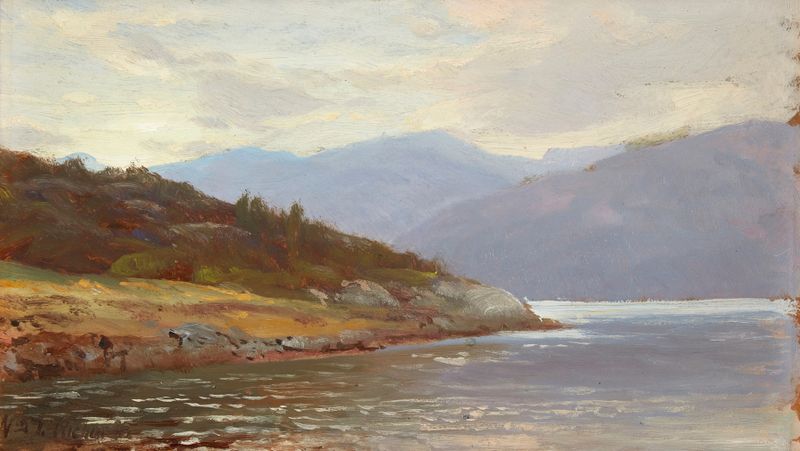 Cena de lago de William Trost Richards, retratando nuvens e luz na água.