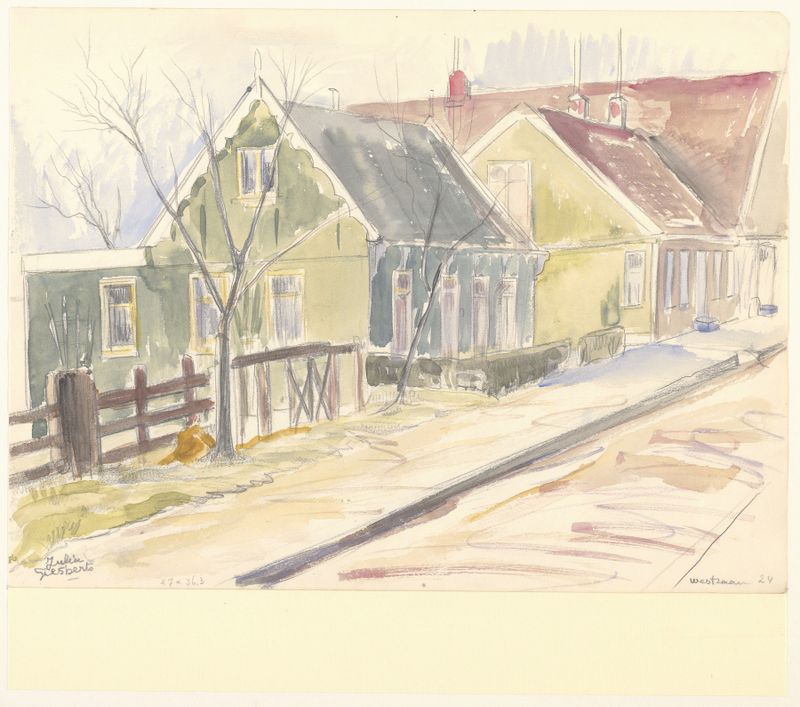 Landscape of green houses reflecting history by Julia Giesberts, medium unknown.