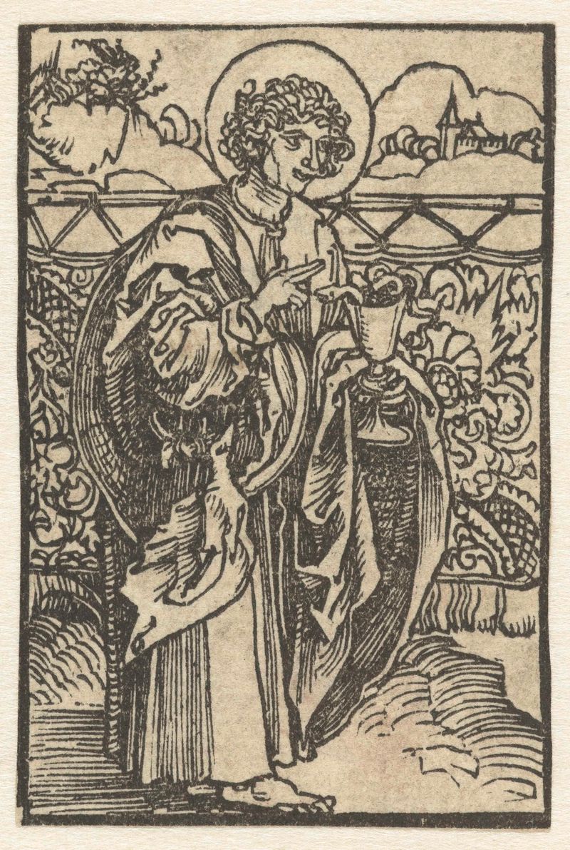 Apóstol Juan en pose contemplativa, grabado de Albrecht Dürer, 1503