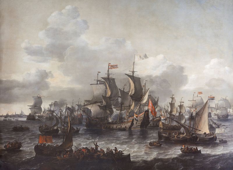 Marine scene of The Battle of the Zuider Zee, 1573 by Jan Theunisz. Blanckerhoff, oil painting