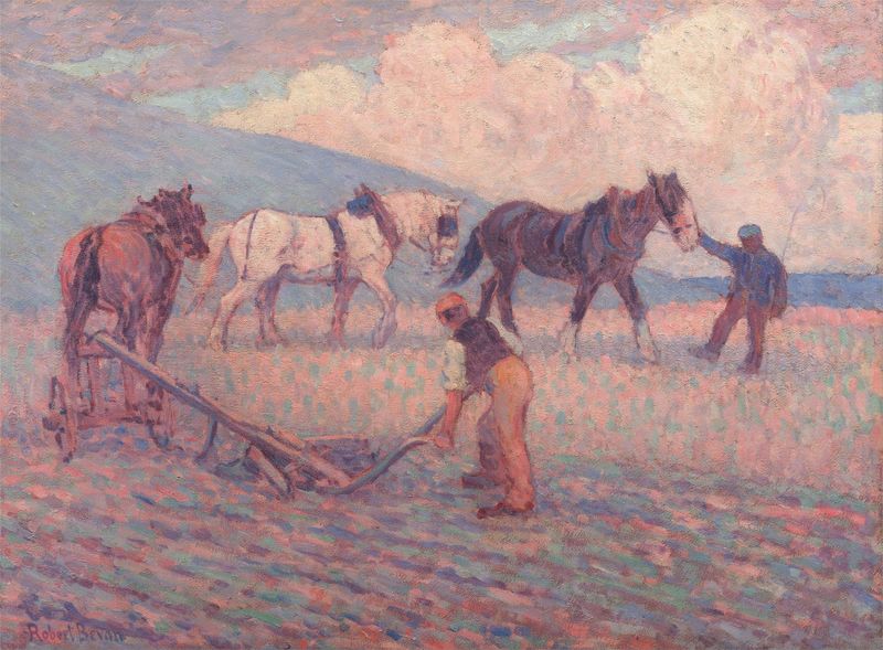 The Turn Rice-Plough, Sussex by Robert Polhill Bevan, oil painting depicting laborers in fields.