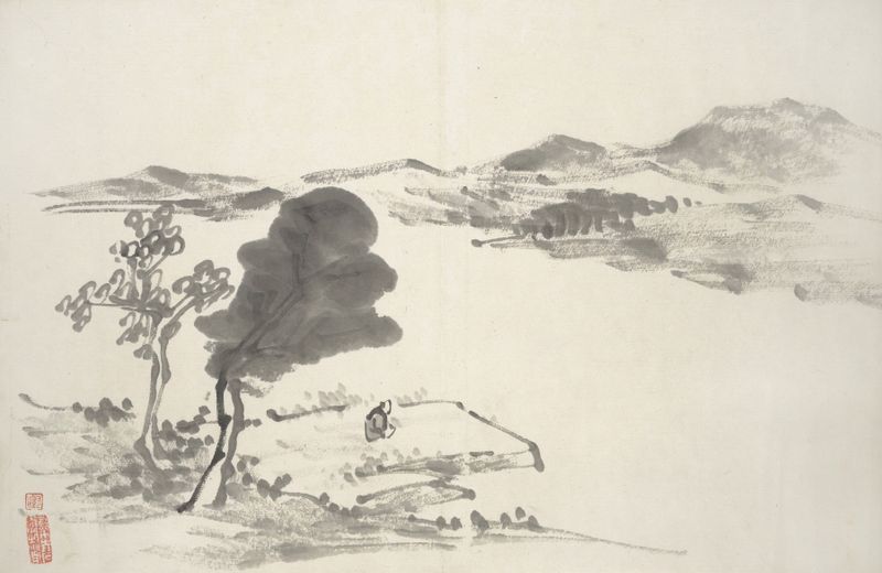 Ink on paper by Hine Taizan featuring intricate brushwork and patterns