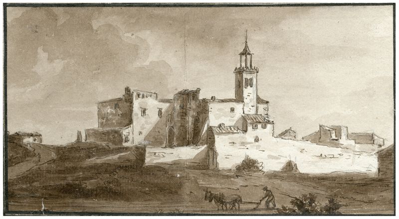 Obra de Romanticismo que representa un paisaje de castillo de Otto Howen