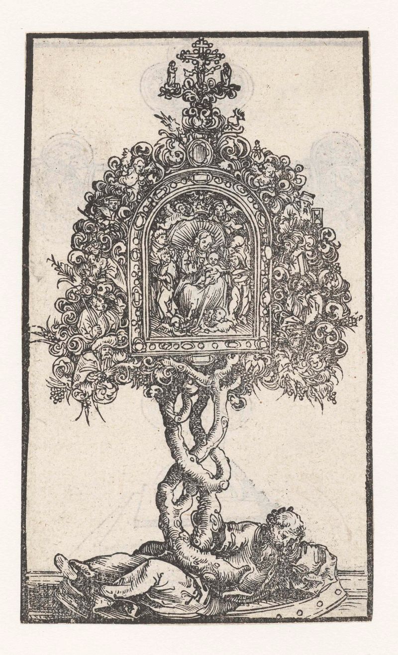 Reliekhouder met de boom van Jesse en Maria met kind, papel de Lucas Cranach