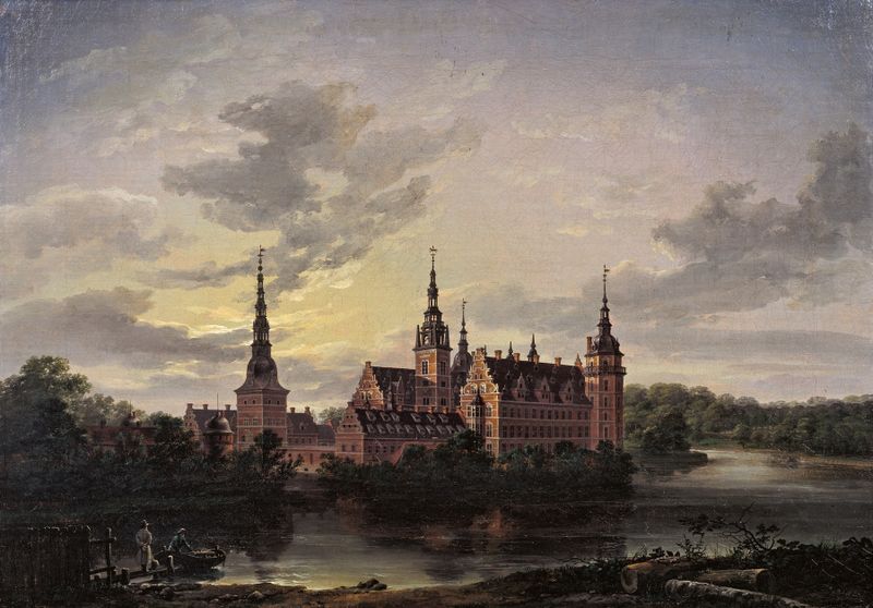Frederiksborg Castle by moonlight, óleo sobre lienzo de Johan Christian Dahl