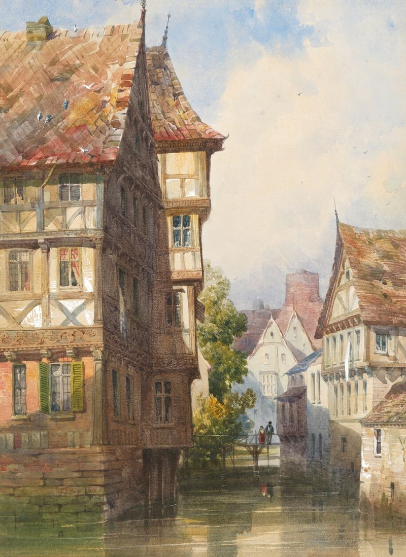 Figures on a bridge over a canal de Thomas Shotter Boys, realismo