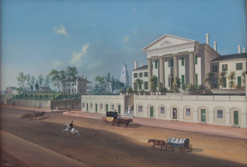 Paisagem urbana com luz dourada, óleo sobre tela de John Caspar Wild