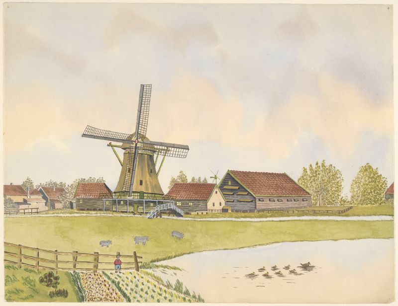 Paisaje con molino de viento de Johannes Nicolaas Eijman, pintura al óleo