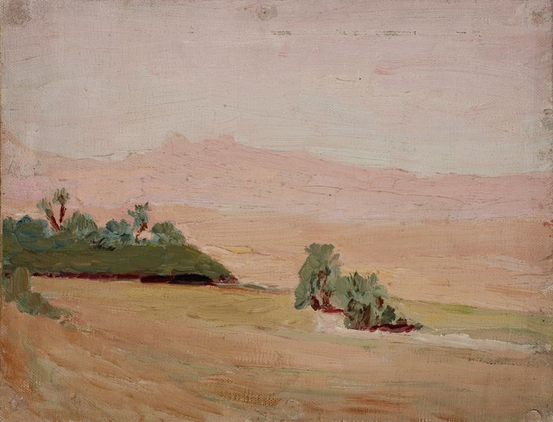 Paisaje desértico con una figura solitaria, óleo sobre lienzo de Jan Ciągliński