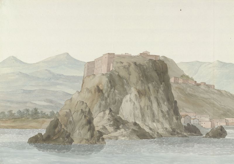 aquarela de Abraham-Louis-Rodolphe Ducros retratando penhascos e mar na Calábria