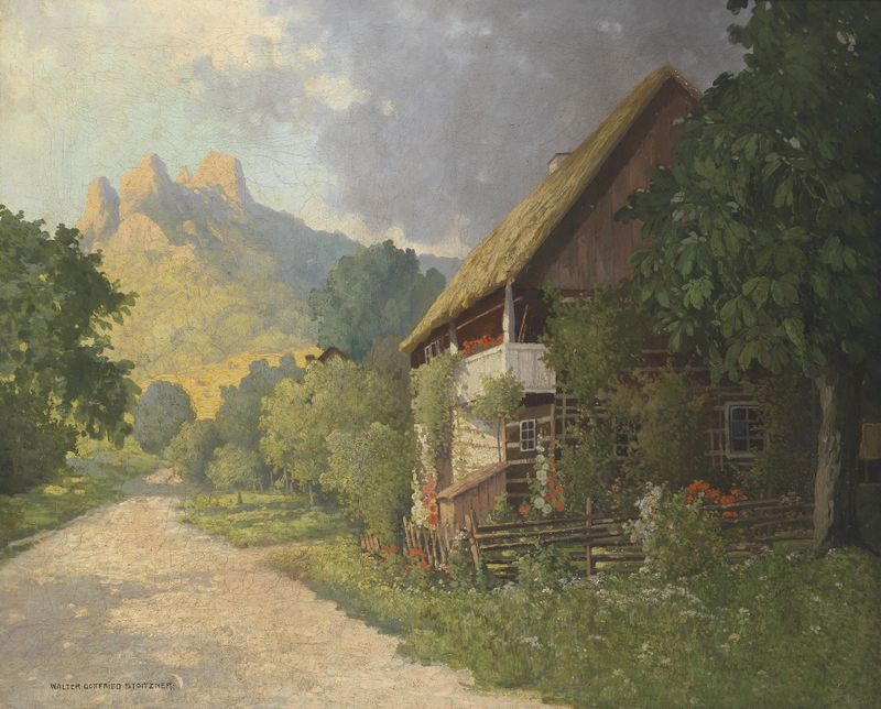 Idyllische Szene by Walter Stoitzner, romantic landscape oil painting