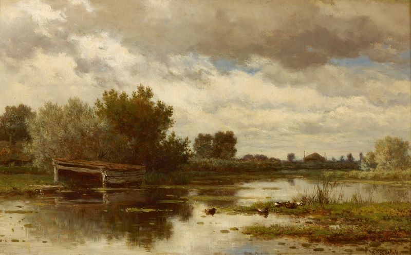 Landschap met moeras by Willem Roelofs, oil painting depicting a lush marsh landscape.