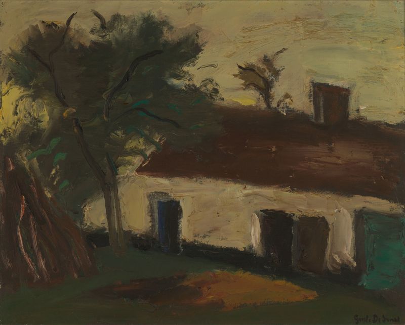 Interior scene of a stable with earthy tones, oil painting by Gustave De Smet