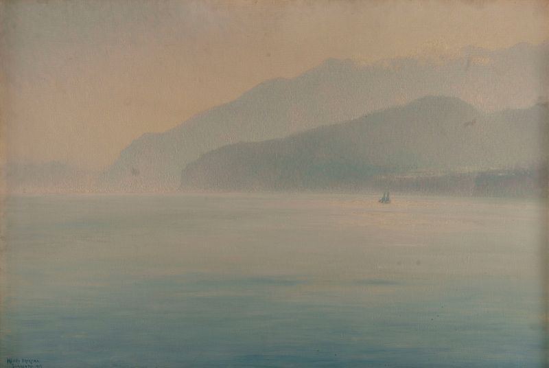 Côte De Sorrente, Bleu Et Argent by Henry Brokman, oil on canvas depicting a serene marine scene.