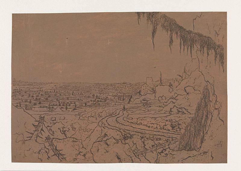 Distant View with a Road and Mossy Branches, etching by Hercules Segers