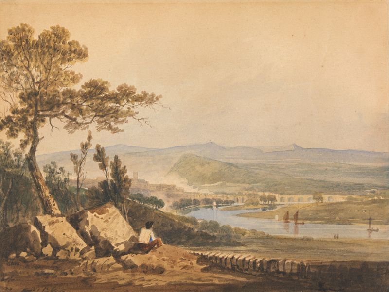 Paisaje de Ludlow, Shropshire de John Varley, pintura al óleo
