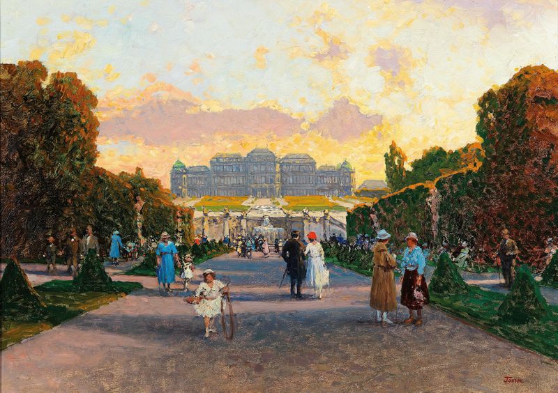 Landscape depicting a horizon at dusk by Heinrich Tomec