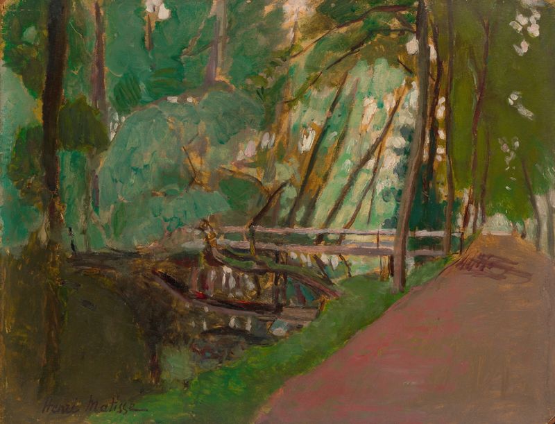 Sous-bois de Henri Matisse, óleo sobre lienzo que muestra un bosque exuberante con luz filtrada.