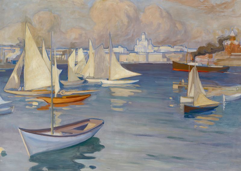 The Nyländska Jaktklubben Harbour in Helsinki, oil on canvas by Albert Edelfelt