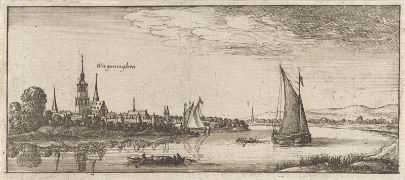Gravura de Wenceslaus Hollar representando Wageningen ao longo do rio Nederrijn